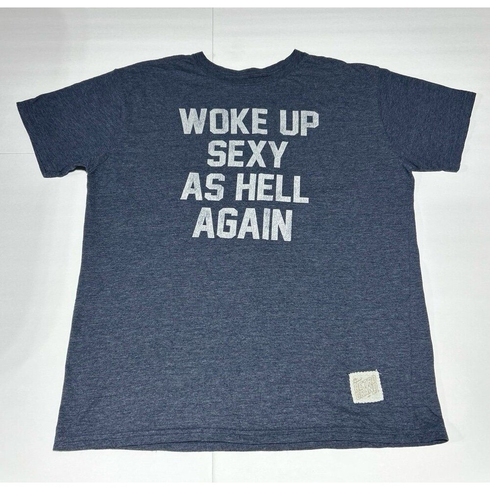 Retro Brand Women's Medium Navy "Woke Up Sexy As Hell Again" Graphic Tee